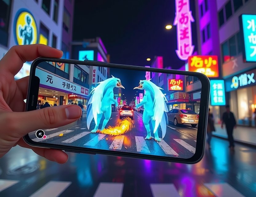 Immersive AR mobile game demo showing virtual elements in real world