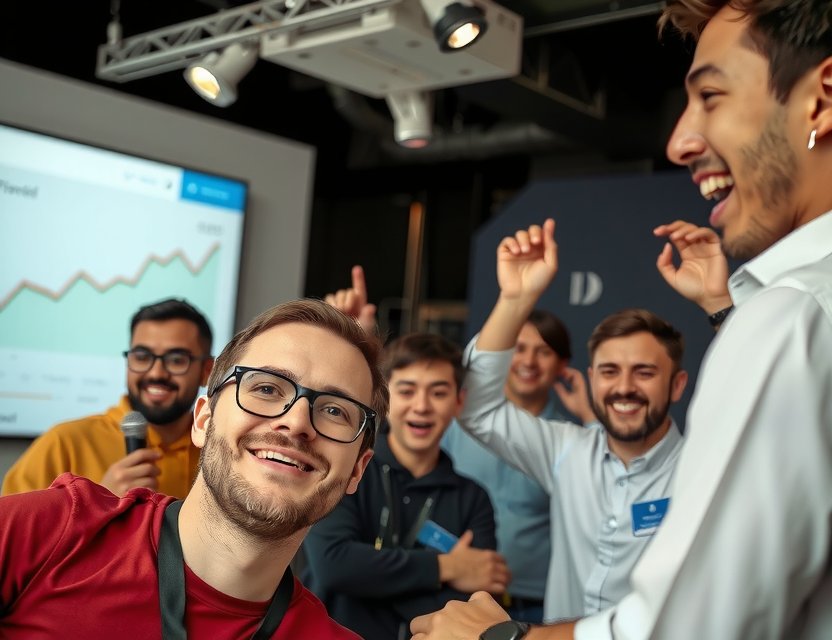 Game launch celebration with team