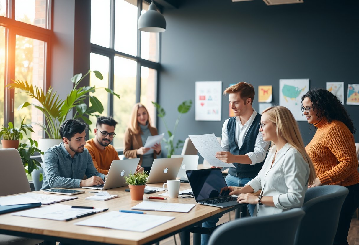 Team collaborating in modern office